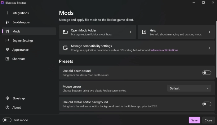 Settings Panel
